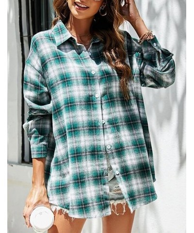 Oversized Flannels Plaid Shirts for Women Buffalo Plaid Long Sleeve Button Down Shirts Blouse Tops White Green $13.23 Blouses