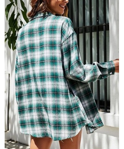 Oversized Flannels Plaid Shirts for Women Buffalo Plaid Long Sleeve Button Down Shirts Blouse Tops White Green $13.23 Blouses