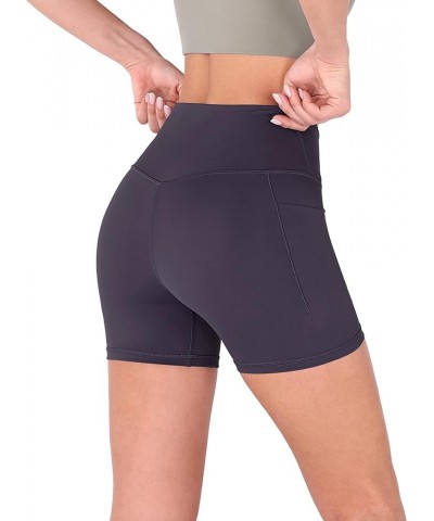 Crossover Yoga Shorts for Women 5" Inseam High Waist Athletic Workout Running Biker Shorts Pocket Dark Purple $12.71 Activewear