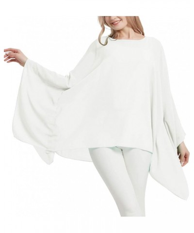 Women's Loose Solid Long Batwing Sheer Chiffon Caftan Wrap Poncho Tunic Top Topper Solid Off-white $12.75 Swimsuits