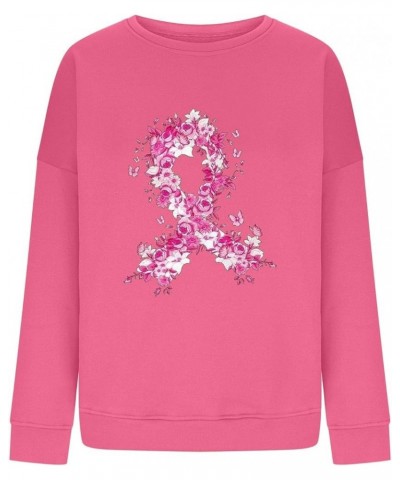 Womens Breast Cancer Awareness Sweatshirts Oversized Long Sleeve Crewneck Pink Ribbon Print Fall Pullover Tops H-hot Pink $9....