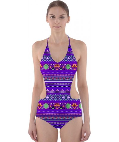 Womens Stripes Chervon Athletic One Piece Swimsuit Purple Tribal $11.04 Swimsuits