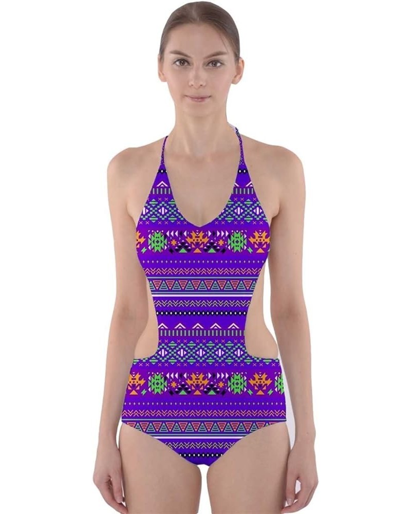 Womens Stripes Chervon Athletic One Piece Swimsuit Purple Tribal $11.04 Swimsuits