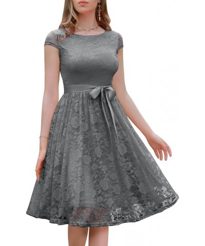 Women's Floral Lace Short Bridesmaid Dress Cap-Sleeve Wedding Formal Party Dress Grey $24.90 Dresses