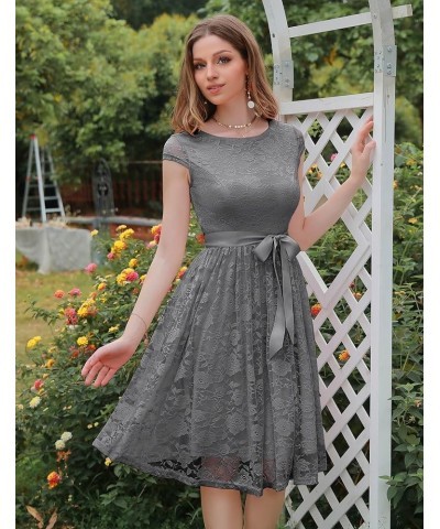 Women's Floral Lace Short Bridesmaid Dress Cap-Sleeve Wedding Formal Party Dress Grey $24.90 Dresses