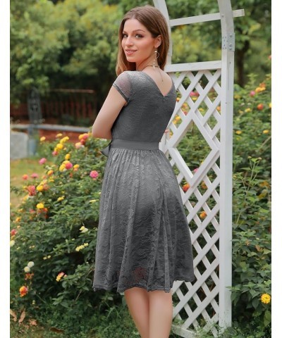 Women's Floral Lace Short Bridesmaid Dress Cap-Sleeve Wedding Formal Party Dress Grey $24.90 Dresses