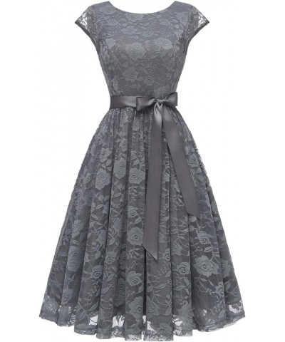 Women's Floral Lace Short Bridesmaid Dress Cap-Sleeve Wedding Formal Party Dress Grey $24.90 Dresses