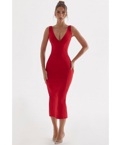 Sleeveless Deep V Neck Summer Bodycon Maxi Long Evening Cocktail Dress Red $15.50 Dresses