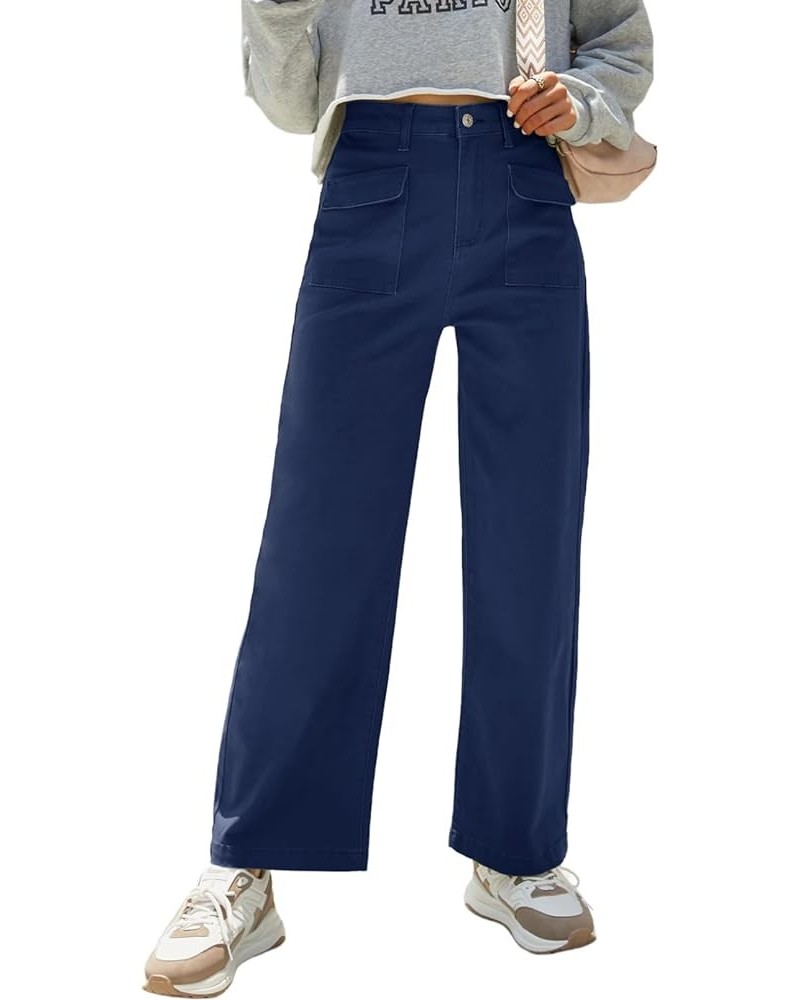 Womens Cargo Pants Women Baggy Wide Leg High Waist Casual Pants Jean Stretch Pants Sail Blue $23.39 Jeans