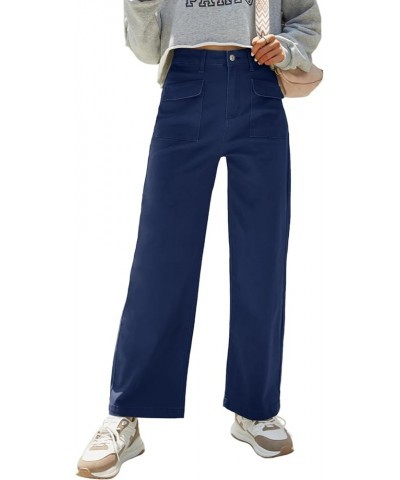 Womens Cargo Pants Women Baggy Wide Leg High Waist Casual Pants Jean Stretch Pants Sail Blue $23.39 Jeans