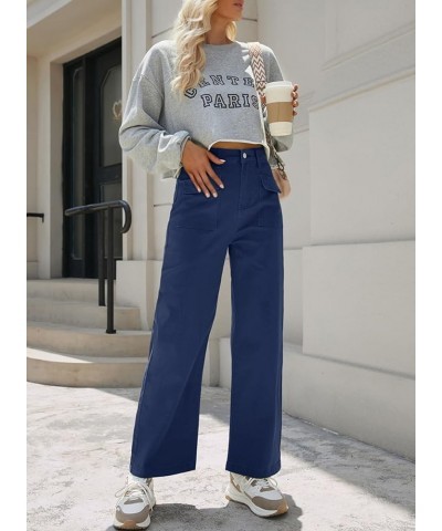 Womens Cargo Pants Women Baggy Wide Leg High Waist Casual Pants Jean Stretch Pants Sail Blue $23.39 Jeans