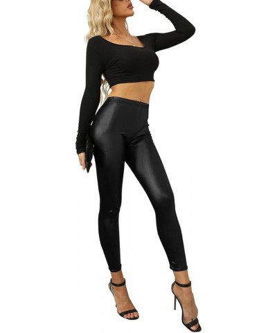 Black Faux Leather Moto Leggings Jeggings for Women Sexy Plus Size Yoga Pleather Pants Tights Black $10.40 Leggings