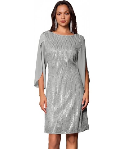 Women Sequin Dresses Shiny Sparkly Cocktail Party Dresses Silver Gray (Sequin) $29.44 Dresses