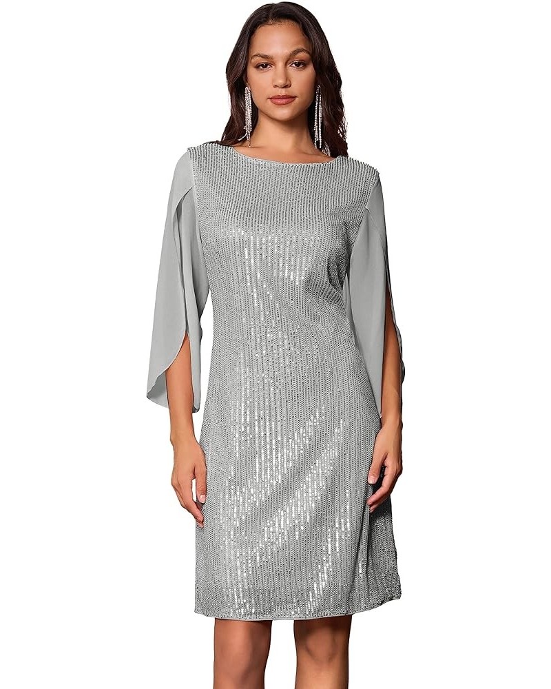 Women Sequin Dresses Shiny Sparkly Cocktail Party Dresses Silver Gray (Sequin) $29.44 Dresses