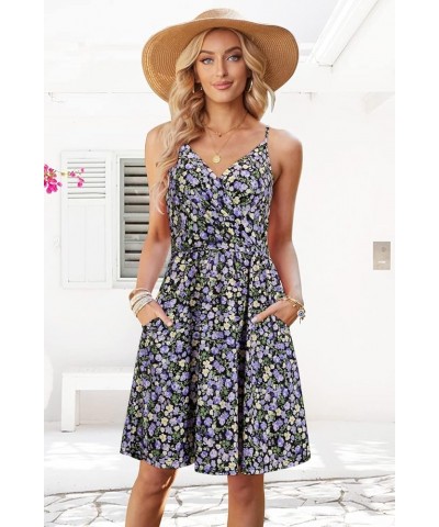 Women's Summer Dress Floral Spaghetti Strap Sleeveless V-Neck Casual Swing Sundress with Pockets Floral 40 $17.39 Dresses