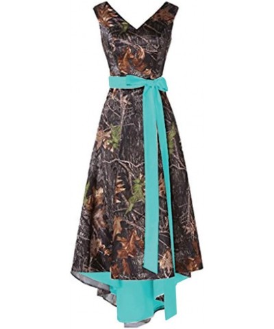 High Low Camo Wedding Dress V-Neck Cocktail Dresses For Women Evening Turquoise $27.54 Dresses