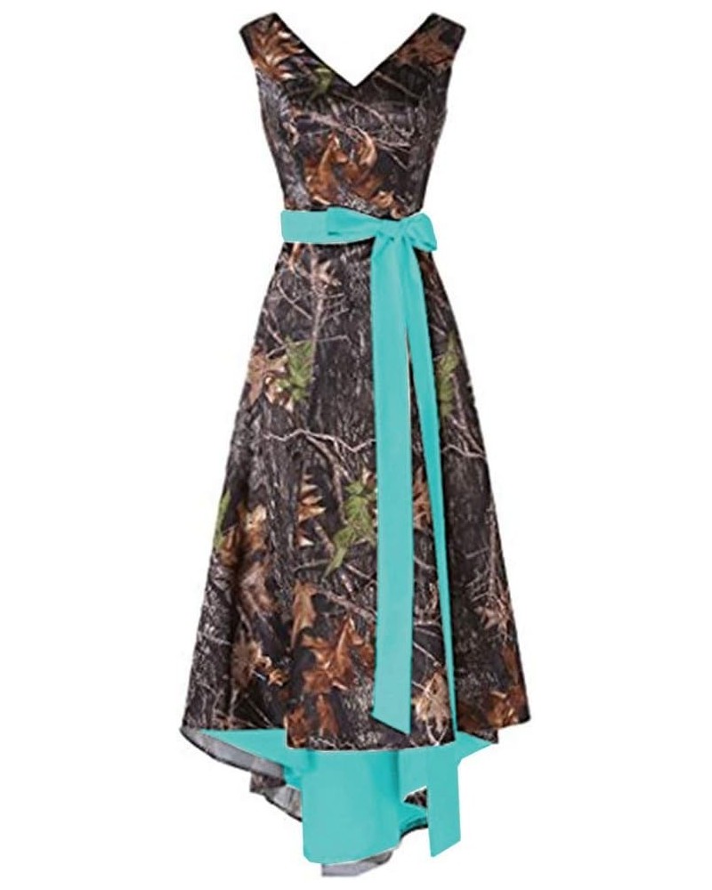 High Low Camo Wedding Dress V-Neck Cocktail Dresses For Women Evening Turquoise $27.54 Dresses