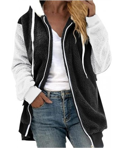 Winter Coat for Women 2023,Sherpa Jacket Plus Size Long Sleeve Zipper Fuzzy Warm Outerwear Plush Hoodies With Pockets 5-black...