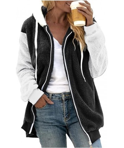 Winter Coat for Women 2023,Sherpa Jacket Plus Size Long Sleeve Zipper Fuzzy Warm Outerwear Plush Hoodies With Pockets 5-black...