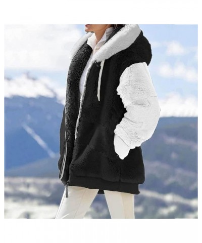 Winter Coat for Women 2023,Sherpa Jacket Plus Size Long Sleeve Zipper Fuzzy Warm Outerwear Plush Hoodies With Pockets 5-black...