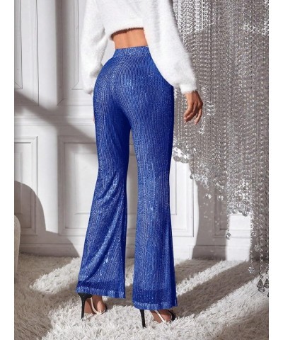 Women's Sequin High Waist Flare Leg Pants Bell Bottom Club Trousers Royal Blue $23.45 Pants