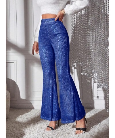 Women's Sequin High Waist Flare Leg Pants Bell Bottom Club Trousers Royal Blue $23.45 Pants