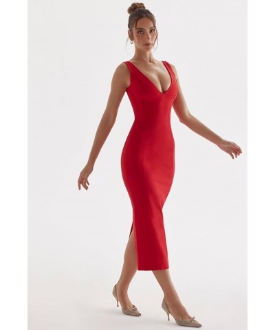 Sleeveless Deep V Neck Summer Bodycon Maxi Long Evening Cocktail Dress Red $15.50 Dresses