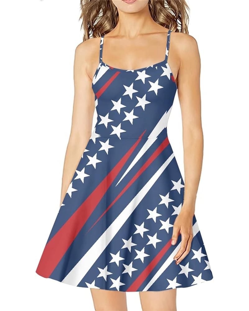 Women's Dresses Short Sleeve Flared Swing Cocktail Dress Star Us Flag $9.25 Dresses