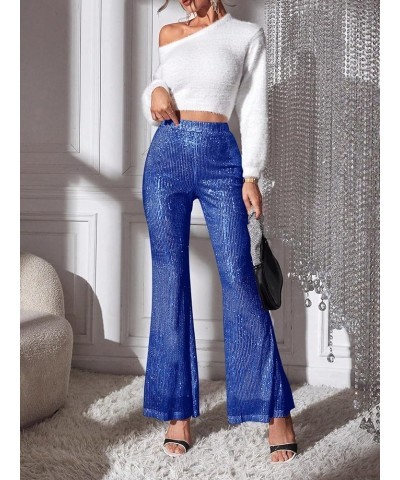 Women's Sequin High Waist Flare Leg Pants Bell Bottom Club Trousers Royal Blue $23.45 Pants