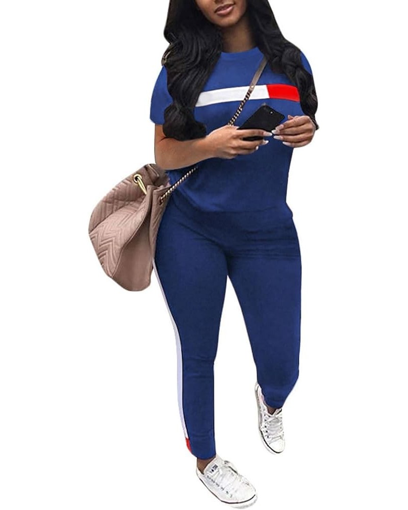 Womens Jogging Suits Set 80s 90s Sweatsuits Two Piece Outfits Tracksuit Color Block Clothing 9royalblue $16.77 Activewear