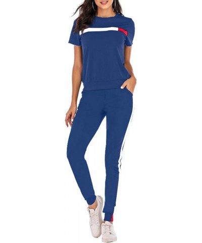 Womens Jogging Suits Set 80s 90s Sweatsuits Two Piece Outfits Tracksuit Color Block Clothing 9royalblue $16.77 Activewear