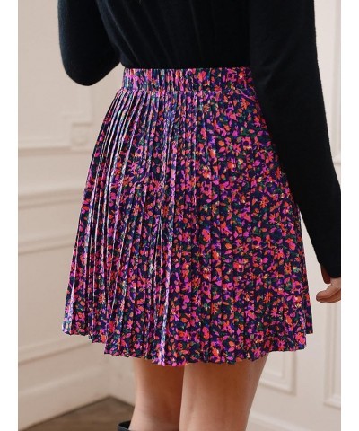 Women's High Waist Mini Pleated Skater Skirt Flared A-Line Floral Short Skirt Purple Red $17.15 Skirts