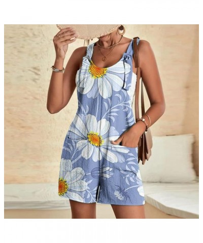 Women Rompers Casual Summer Adjustable Tie Knot Straps Short Bib Overalls 2024 Sleeveless Shorts Jumpsuits Pockets 05-light B...