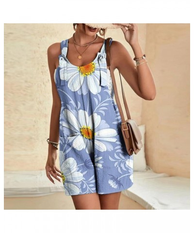 Women Rompers Casual Summer Adjustable Tie Knot Straps Short Bib Overalls 2024 Sleeveless Shorts Jumpsuits Pockets 05-light B...