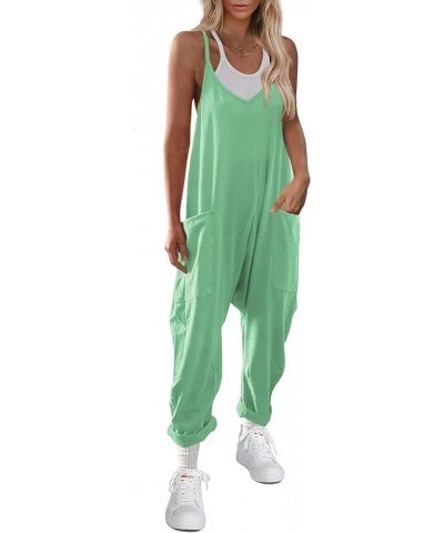 Womens V Neck Sleeveless Jumpsuits Loose Overalls Spaghetti Strap Harem Long Pants With Pockets Mint $23.59 Jumpsuits