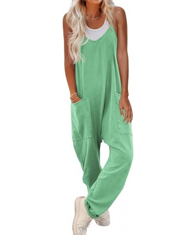 Womens V Neck Sleeveless Jumpsuits Loose Overalls Spaghetti Strap Harem Long Pants With Pockets Mint $23.59 Jumpsuits