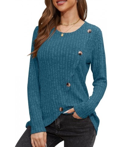 Womens Long Sleeve Shirts 2023 Fall Lightweight Sweaters Buttons Side Tunic Tops 42-pc Blue $11.50 Tops