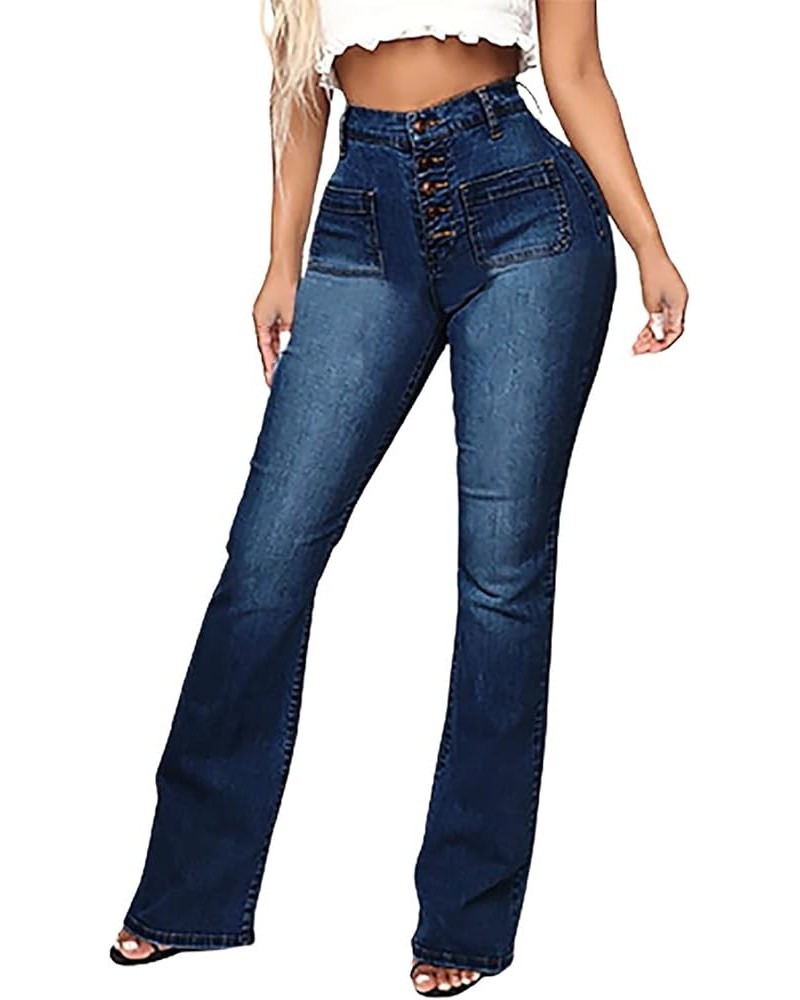 Bell Bottom Jeans for Women 2023 Fashion High Waisted Button Up High Waisted Flare Denim Stretch Classic Pants M02_blue $9.17...