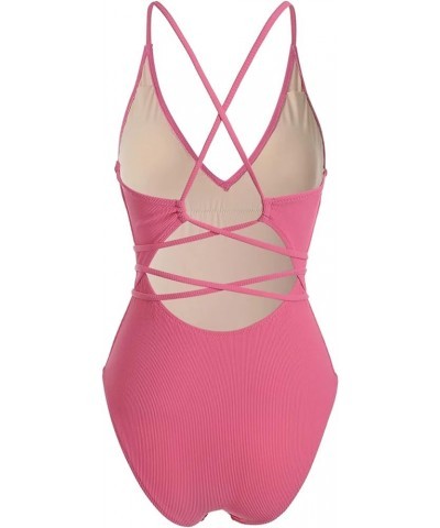 Women's Sexy Bathing Suits Criss Tie Backless High Cut One Piece Swimwear Pink-a $18.49 Swimsuits