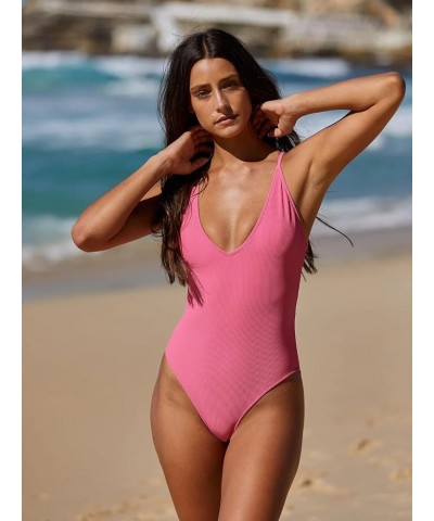 Women's Sexy Bathing Suits Criss Tie Backless High Cut One Piece Swimwear Pink-a $18.49 Swimsuits