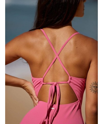 Women's Sexy Bathing Suits Criss Tie Backless High Cut One Piece Swimwear Pink-a $18.49 Swimsuits