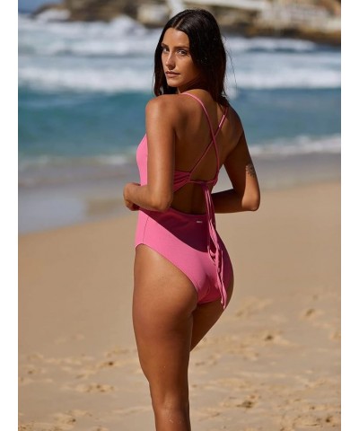 Women's Sexy Bathing Suits Criss Tie Backless High Cut One Piece Swimwear Pink-a $18.49 Swimsuits