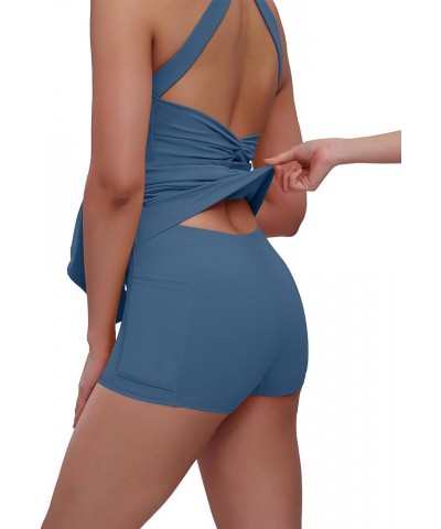 Womens Tennis Golf Dress with Open-Back Waistband Shorts Pockets Workout Athletic Dresses Deep Teal/Eazy Peazy $16.10 Activewear