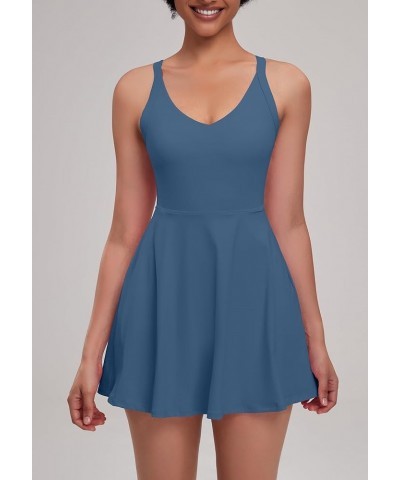 Womens Tennis Golf Dress with Open-Back Waistband Shorts Pockets Workout Athletic Dresses Deep Teal/Eazy Peazy $16.10 Activewear