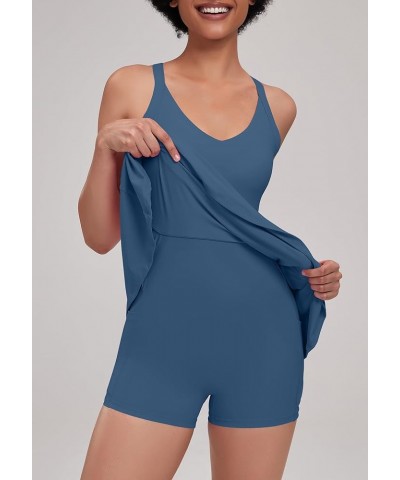 Womens Tennis Golf Dress with Open-Back Waistband Shorts Pockets Workout Athletic Dresses Deep Teal/Eazy Peazy $16.10 Activewear