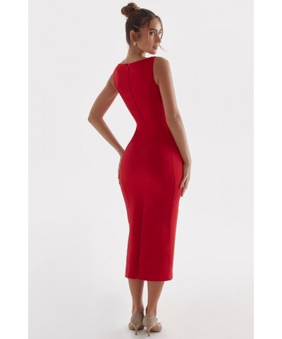 Sleeveless Deep V Neck Summer Bodycon Maxi Long Evening Cocktail Dress Red $15.50 Dresses