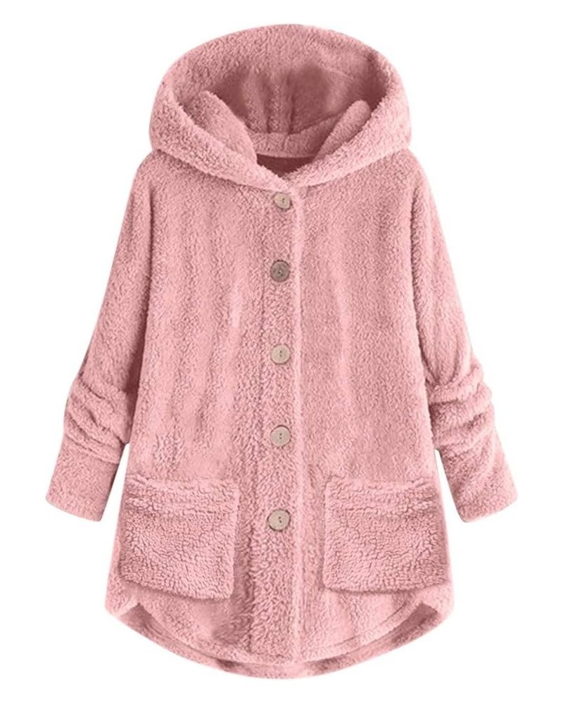 Plus Size Winter Jacket for Women Cute Sherpa Lined Warm Jacket Button Soft Coats Hooded Fleece Fuzzy Outwear Winter Coats fo...