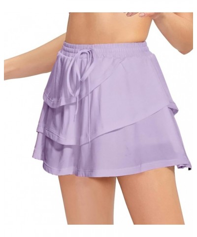 Women's Flowy Athletic Shorts Tiered Tennis Skirts Elastic Waist Drawstring Running Gym Workout Short Purple $13.49 Activewear