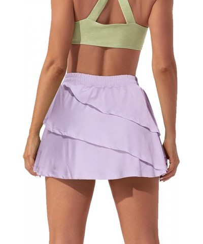 Women's Flowy Athletic Shorts Tiered Tennis Skirts Elastic Waist Drawstring Running Gym Workout Short Purple $13.49 Activewear