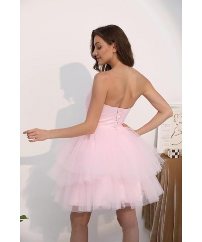 Tulle Off Shoulder Homecoming Dresses Puffy Prom Dress Short Strapless Mesh Ruffle Formal Cocktail Party Gown Ball Gowns Yell...